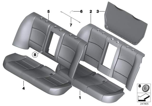 2012 BMW 550i Seat, Rear, Cushion & Cover Diagram 1