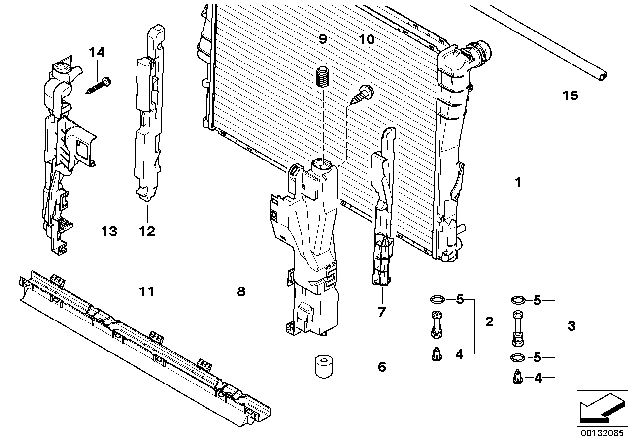 2007 BMW X3 Mounting Parts For Radiator Diagram