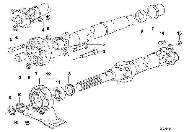 1998 BMW M3 Drive Shaft-Center Bearing-Universal Joint Diagram