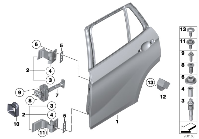 2015 BMW X1 Rear Door - Hinge / Door Brake Diagram