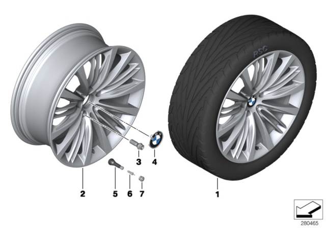 2014 BMW 740i Disc Wheel, Light Alloy, Bright-Turned Diagram for 36116854557