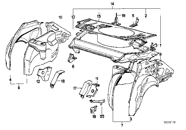 1991 BMW 735i Floor Panel Trunk / Wheel Housing Rear Diagram
