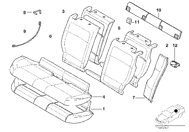 2002 BMW 325xi Cover Backrest Cloth Right Diagram for 52208258186