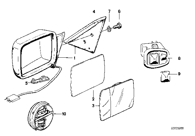 1991 BMW 325ix Mirror Glass Plugged-In Diagram for 51161901175