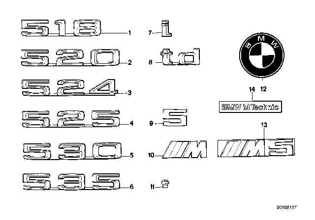 1991 BMW M5 Emblems / Letterings Diagram