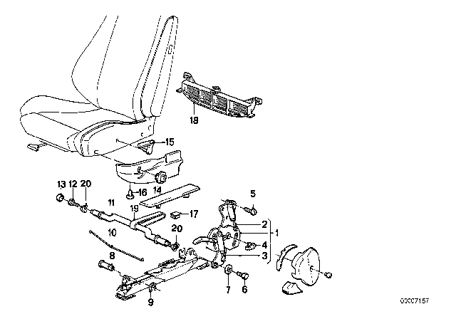 1989 BMW 635CSi Reclining.Seat Fitting Inner Right Diagram for 52101922150