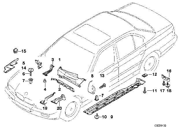 1998 BMW 740i Body Parts / Floor Panel / Engine Compartment Diagram
