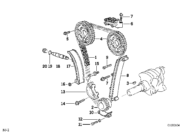 1995 BMW 318i Timing Chain Tensioner Diagram for 11311727342