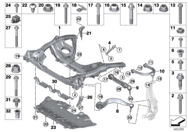 2017 BMW 530i Rubber Mount Wishbone, Top Diagram for 31106861185