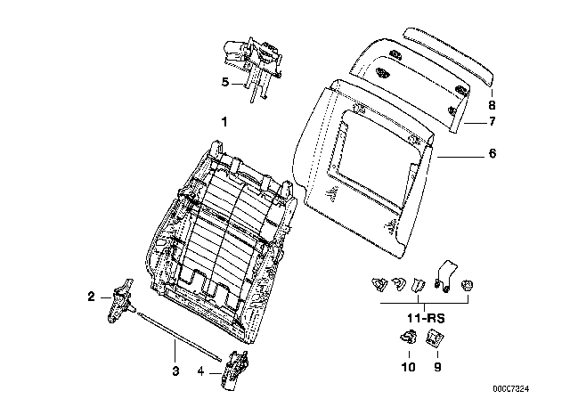1995 BMW 740i Backrest Frame Diagram for 52108186639