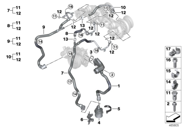 2018 BMW Alpina B7 Coolant Line, Return From Turbocharger Diagram for 11538659910