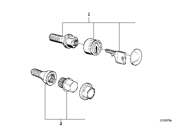 1984 BMW 633CSi Wheel Bolt Lock With Key Diagram