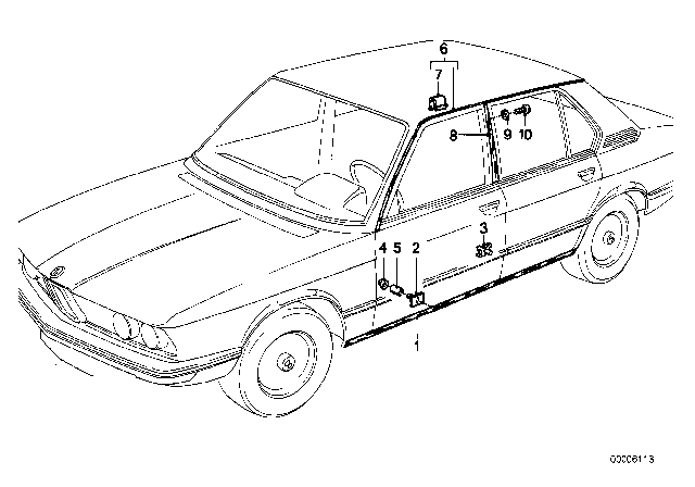 1979 BMW 528i External Moldings / Moulding Rocker Panels Diagram