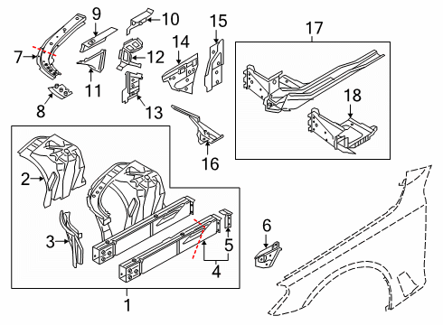 2022 BMW 750i xDrive Inner Structure & Rails - Fender Diagram