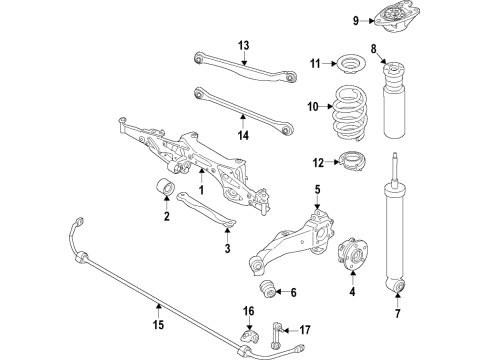 2022 BMW X1 Rear Suspension, Lower Control Arm, Upper Control Arm, Ride Control, Stabilizer Bar, Suspension Components Diagram 1