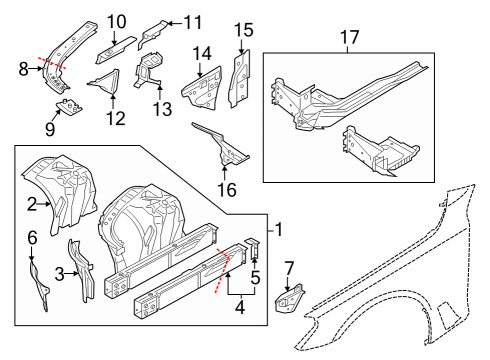 2024 BMW 760i xDrive Inner Structure & Rails - Fender Diagram