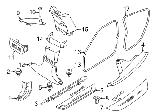 2024 BMW M8 Interior Trim - Pillars Diagram