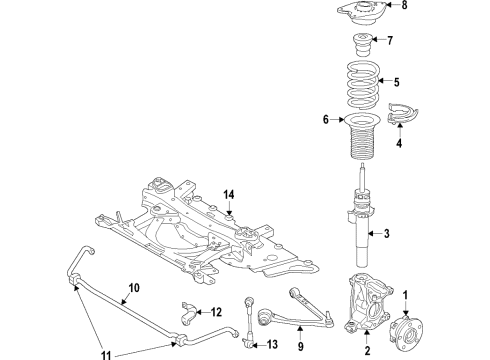 2021 BMW i3 Front Suspension, Lower Control Arm, Stabilizer Bar, Suspension Components Diagram 2