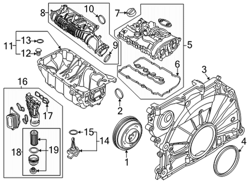 2022 BMW 228i Gran Coupe Engine Parts, Mounts, Cylinder Head & Valves, Camshaft & Timing, Variable Valve Timing, Oil Pan, Oil Pump, Adapter Housing, Balance Shafts, Crankshaft & Bearings, Pistons, Rings & Bearings Diagram 1