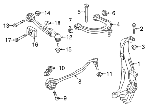 2021 BMW X6 M Front Suspension, Lower Control Arm, Upper Control Arm, Ride Control, Stabilizer Bar, Suspension Components Diagram 7