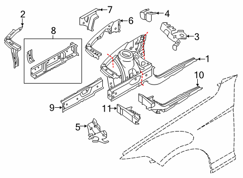 2021 BMW 230i Structural Components & Rails Diagram