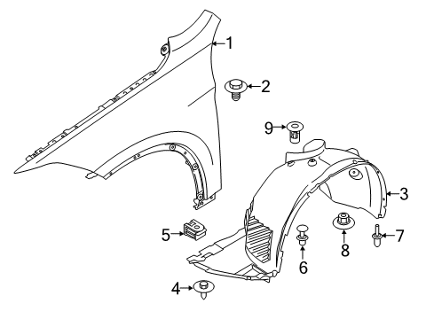 2022 BMW X1 Fender & Components Diagram