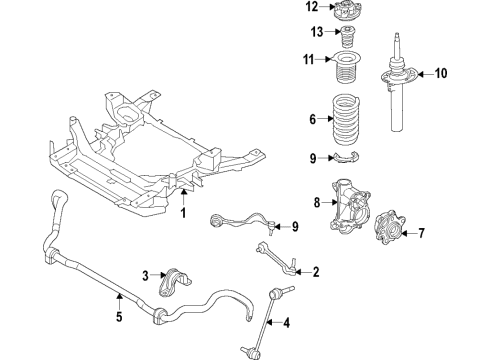 2021 BMW M440i Front Suspension, Lower Control Arm, Ride Control, Stabilizer Bar, Suspension Components Diagram 1