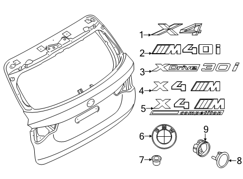 2023 BMW X4 Exterior Trim - Lift Gate Diagram