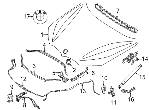 2022 BMW X1 Hood & Components Diagram