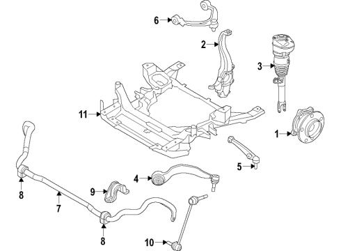 2022 BMW 740i Front Suspension, Lower Control Arm, Upper Control Arm, Ride Control, Stabilizer Bar, Suspension Components Diagram 1