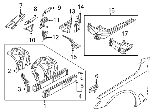 2023 BMW 540i xDrive Inner Structure & Rails - Fender Diagram